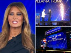 A primeira-dama Melania Trump recebe a homenagem de ‘Patriota do Ano’ no Fox Nation’s Patriot Awards A primeira-dama Melania Trump recebe a homenagem de 'Patriota do Ano' no Fox Nation's Patriot Awards