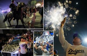 A vitória dos Dodgers World Series provoca caos nas ruas de Los Angeles – a polícia usa gás lacrimogêneo após ser atingida por fogos de artifício e garrafas A vitória dos Dodgers World Series provoca caos nas ruas de Los Angeles – a polícia usa gás lacrimogêneo após ser atingida por fogos de artifício e garrafas