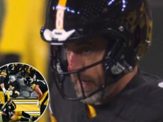 Aaron Rodgers ficou ensanguentado por um golpe viscoso de Joey Bosa que provocou susto de lesão no Steelers Aaron Rodgers ficou ensanguentado após um golpe de Joey Bosa no domingo.