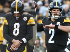 Aaron Rodgers lesionado enquanto Steelers enfrenta Mason Rudolph x Bears O quarterback do Steelers, Aaron Rodgers, segura o pulso esquerdo após se machucar contra o Bengals em 16 de novembro de 2025.