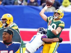 Abdul Carter, dos Giants, foi retirado do banco para começar o jogo por ‘erro’, enquanto a decepcionante temporada de estreia continua O quarterback do Green Bay Packers, Jordan Love (10), lança um passe sob pressão do linebacker do New York Giants, Abdul Carter (51).