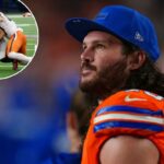 O linebacker interno do Broncos, Alex Singleton, assiste do lado de fora durante o segundo tempo de um jogo de futebol americano da NFL contra o Las Vegas Raiders na quinta-feira, 6 de novembro de 2025, em Denver.