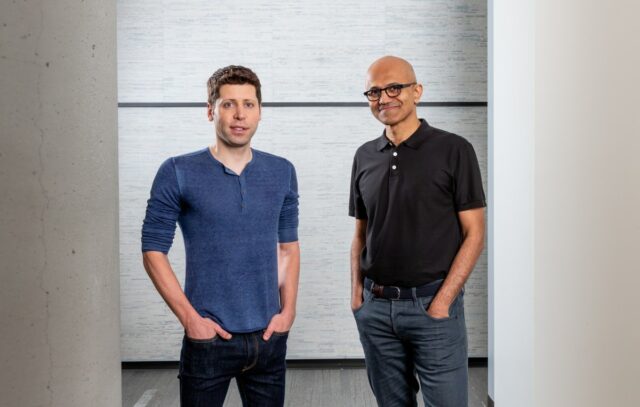Altman e Nadella precisam de mais poder para IA, mas MSFT Nadella OpenAI Altman 09 official joint pic