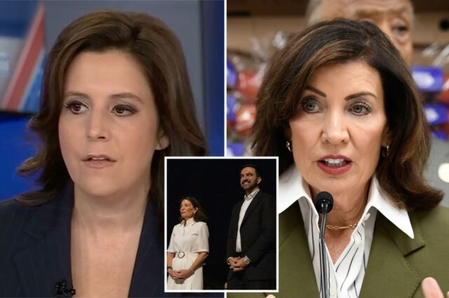 Animada, Elise Stefanik rasga Hochul 'tóxico' por 'dobrar o joelho' Elise Stefanik falando em uma transmissão.