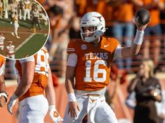 Arch Manning realiza algo na vitória selvagem do Texas que seus tios nunca alcançaram O quarterback do Texas, Arch Manning (16), comemora seu touchdown contra o Arkansas.