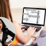 Uma mulher recebe mensagens de ódio em seu laptop.