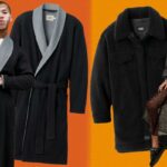 Colagem de produtos UGG: uma jaqueta de shearling, um bucket hat, uma modelo vestindo roupas UGG, dois pares de botas e mocassins.