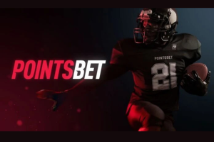 Atualizações da PointsBet sobre o novo acionista controlador MIXI Logotipo da PointsBet à esquerda, com um jogador da NFL à direita. Fundo escuro.