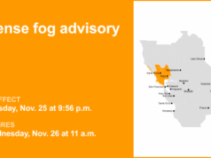 Aviso de neblina densa em vigor para North Bay até o meio-dia de quarta-feira – visibilidade tão baixa quanto 1/4 de milha Aviso de neblina densa em vigor para North Bay até o meio-dia de quarta-feira – visibilidade tão baixa quanto 1/4 de milha