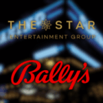 Bally está autorizado a assumir o controle da Star Entertainment após aprovações regulatórias. Logotipos do The Star Entertainment Group e da Bally's Corporation exibidos juntos contra um fundo desfocado com tema de cassino.