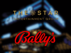 Bally está autorizado a assumir o controle da Star Entertainment após aprovações regulatórias Bally está autorizado a assumir o controle da Star Entertainment após aprovações regulatórias. Logotipos do The Star Entertainment Group e da Bally's Corporation exibidos juntos contra um fundo desfocado com tema de cassino.