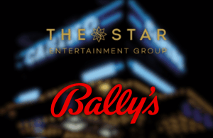 Bally está autorizado a assumir o controle da Star Entertainment após aprovações regulatórias Bally está autorizado a assumir o controle da Star Entertainment após aprovações regulatórias. Logotipos do The Star Entertainment Group e da Bally's Corporation exibidos juntos contra um fundo desfocado com tema de cassino.