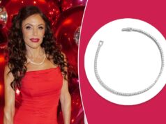 Bethenny Frankel diz que esta pulseira de US$ 61 ‘parece tão boa, se não melhor’, do que suas joias finas Pulseira tênis de diamantes com fecho aberto.