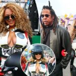 Beyoncé chama a atenção com equipamentos de corrida justos ao chegar ao Grande Prêmio de F1 com Jay-Z