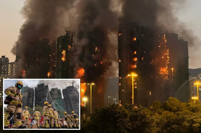 Bombeiros de Hong Kong fazem busca final por sobreviventes depois Bombeiros de Hong Kong fazem busca final por sobreviventes depois que incêndio devastador em torre de apartamentos mata 94