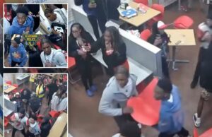 Briga violenta irrompe no Domino’s enquanto suspeitos jogam cadeira e atacam a cabeça do oficial Uma briga caótica tarde da noite estourou dentro de uma Domino's Pizza em Glassboro, Nova Jersey, no fim de semana, terminando com dois homens supostamente agredindo um policial, segundo as autoridades.