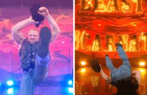 Brock Lesnar escorrega durante a entrada do WWE ‘Monday Night Raw’ 112525 brock lesnar primário 3