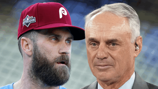 Bryce Harper supostamente ameaçado por oficial da MLB após discussão rob manfred bryce harper principal getty