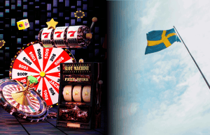CGG Entertainment está proibida de operar na Suécia devido a questões de licença A CGG Entertainment está proibida de operar na Suécia devido a questões de licença. Imagem dividida mostrando vários elementos coloridos do cassino à esquerda, incluindo uma roda de roleta, caça-níqueis e roda de prêmios, e à direita, uma bandeira sueca balançando contra um céu nublado.