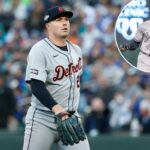 Tarik Skubal, do Detroit Tigers, observando durante um jogo.