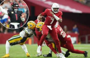 Cardinals iniciarão Jacoby Brissett em vez de Kyler Murray na reviravolta do quarterback ‘MNF’ O quarterback do Arizona Cardinals, Kyler Murray (1), faz um lançamento contra o Tennessee Titans durante o quarto período no State Farm Stadium.