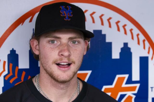 O prospecto externo do Mets, Carson Benge, conversou com a mídia na temporada passada.