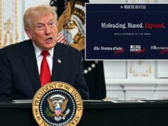 Casa Branca nomeia e envergonha meios de comunicação e repórteres “tendenciosos” com novo site O presidente dos EUA, Donald Trump, falando durante uma videochamada com militares.