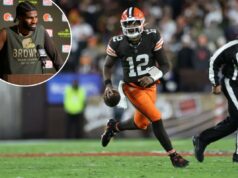 Casa de Shedeur Sanders invadida durante sua estreia no Browns no último roubo de atleta O quarterback do Cleveland Browns, Shedeur Sanders (12), corre com a bola de futebol durante o quarto período.