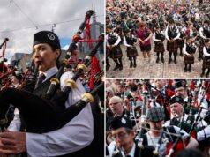 Centenas de gaiteiros, incluindo um homem de 98 anos, quebram recorde mundial com a versão de ‘It’s a Long Way to the Top’ do AC/DC Os tocadores de gaita de foles se reuniram na Federation Square, em Melbourne, Austrália, para participar de uma tentativa de quebrar o recorde do maior conjunto de gaita de foles do mundo.
