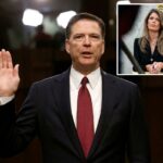 O ex-diretor do FBI James Comey presta juramento antes de testemunhar.