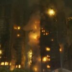 Complexo residencial de apartamentos em Hong Kong pega fogo.