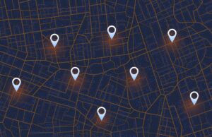 Dados de localização de telefones de altos funcionários da UE à venda, segundo relatório Multiple destinations. Gps tracking map. Track navigation pins on street maps, navigate mapping technology and locate position pin. Futuristic travel gps map or location navigator. Route distance data, path turns. destination tag, Vector