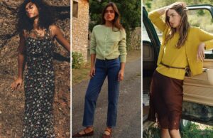 Dôen quase nunca tem promoções – mas tem até 70% de desconto na Black Friday Mulher com um cardigã amarelo mostarda e blusa com decote em V em um carro.