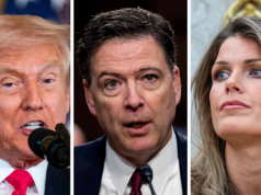 ‘Erros profundos, má conduta’: Juiz desfaz acusação de Trump contra Comey O presidente dos EUA, Donald Trump, o ex-diretor do FBI James Comey e a procuradora dos EUA, Lindsey Halligan.