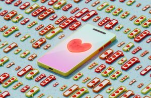 Espere, as pessoas realmente usam o Facebook Dating? Mobile phone with heart symbol and icons