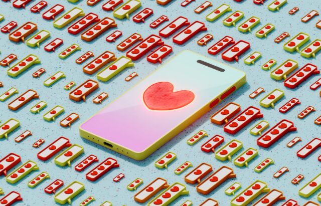 Espere, as pessoas realmente usam o Facebook Dating? Mobile phone with heart symbol and icons