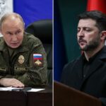 Presidente Vladimir Putin em uniforme militar em um posto de comando durante o conflito Rússia-Ucrânia.