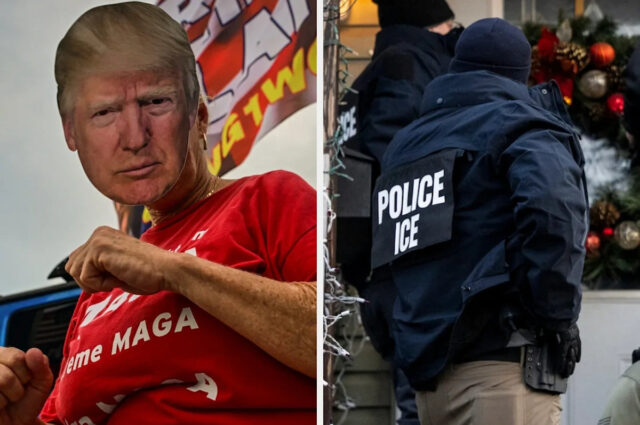 Este apoiador do MAGA está se tornando viral por sua Colete policial com "GELO DA POLÍCIA" rotulado nas costas, usado por um oficial em um ambiente interno