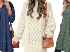 Estes 17 vestidos soltos feitos para usar com leggings são a definição de conforto – a partir de US $ 8 Laura Noltemeyer é vista vestindo um poncho de lã com franjas grandes em tom lilás com acabamento texturizado e fofo, franjas na bainha e um elemento de fecho de alfinete dourado chamado „Poncho COSY“ de Aylin Koenig; suéter preto de malha fina com gola alta e silhueta justa da Aylin Koenig; entre suas joias está uma pulseira “LOVE” em ouro branco da Cartier; óculos de sol quadrados grandes de acetato preto com lentes ombré da Céline; brincos grandes de ouro com superfície franzida e elemento de pedra verde da Mango; seu cabelo castanho escuro está penteado em ondas soltas com uma parte central em 13 de novembro de 2025 em Hamburgo, Alemanha.