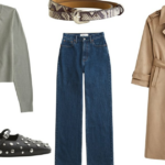 Segolene Hyppolite usa pulôver de gola alta Maje marrom escuro, colar dourado, calça Maje de couro marrom escuro, bolsa Demellier London de couro marrom, durante uma sessão de fotos de moda de rua, em 12 de outubro de 2024 em Paris, França.