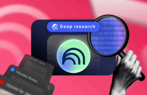 Finalmente entendi o hype do NotebookLM e não vou olhar para trás Uma mesa com laptop e outros itens de escritório, com o logotipo NotebookLM no centro.