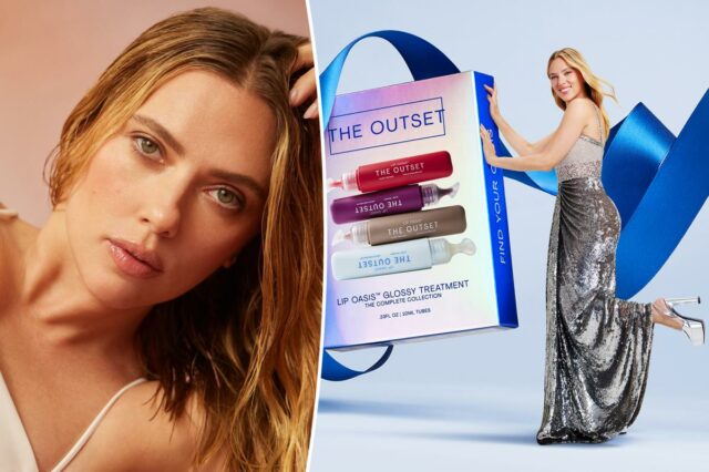 Ganhe 25% de desconto nos cuidados com a pele mais Um tubo de brilho labial The Outset Lip Oasis Glossy Treatment, com o aplicador visível e a tampa colocada na superfície próxima a ele.