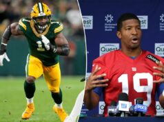 Giants x Packers: previsão, previsão, o que observar na semana 11 O lado defensivo do Green Bay Packers, Micah Parsons (1), em ação contra o ataque ofensivo do Philadelphia Eagles, Jordan Mailata (68).