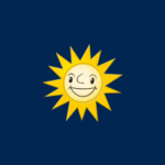 Fundo azul profundo com o logotipo do Grupo Merkur no centro, como um sol amarelo.