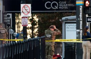 Guardas Nacionais baleados em Washington DC: O que aconteceu, quem é o suspeito? Policiais protegem a área após um tiroteio no centro de Washington, em 26 de novembro de 2025.