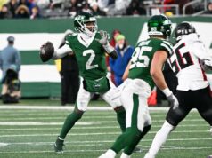Heróis, zeros da vitória dos Jets sobre os Falcons: Tyrod Taylor continuou liderando Gang Green O quarterback dos Jets, Tyrod Taylor (2), procura um recebedor durante o quarto período.