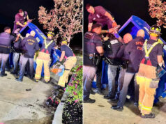 Homem em busca de roupas fica preso em uma caixa de doações e liga para o 911, implorando ‘Não consigo respirar’ antes de morrer Equipes de emergência da Delegacia 4 do condado de Harris no local em Houston em 24 de novembro.