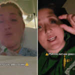 Horror quando uma mulher bebe um canudo de vidro e depois percebe que falta um pedaço