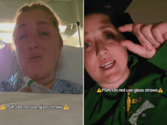 Horror quando uma mulher bebe um canudo de vidro e depois percebe que falta um pedaço Horror quando uma mulher bebe um canudo de vidro e depois percebe que falta um pedaço