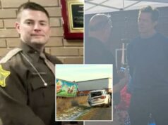 Hugh Jackman presta homenagem no memorial ao cabo do xerife de Indiana morto em um terrível acidente na estrada Hugh Jackman presta homenagem no memorial ao cabo do xerife de Indiana morto em um terrível acidente na estrada